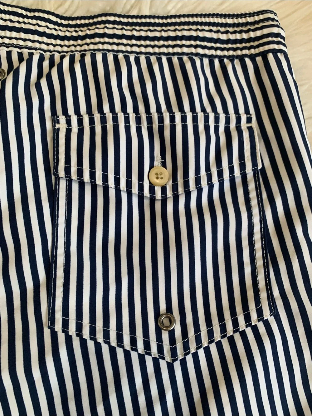 Polo by Ralph Lauren Traveler Striped Swim Shorts Blue White Size Small
